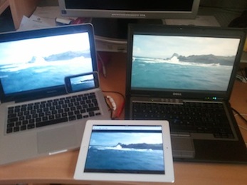 Mac, PC, Android phone and iPad playing live video synchronously