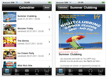 Screenshots of Loft Club iPhone app